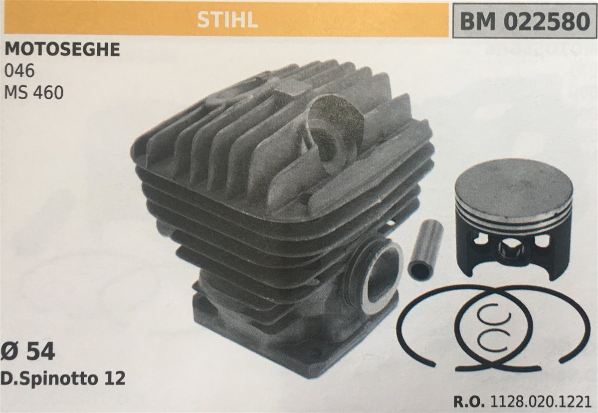 CILINDRO COMPLETO DI PISTONE E SEGMENTI BRUMAR STIHL MOTOSEGHE 046 MS 460    Ø 54 D. Spinotto 12