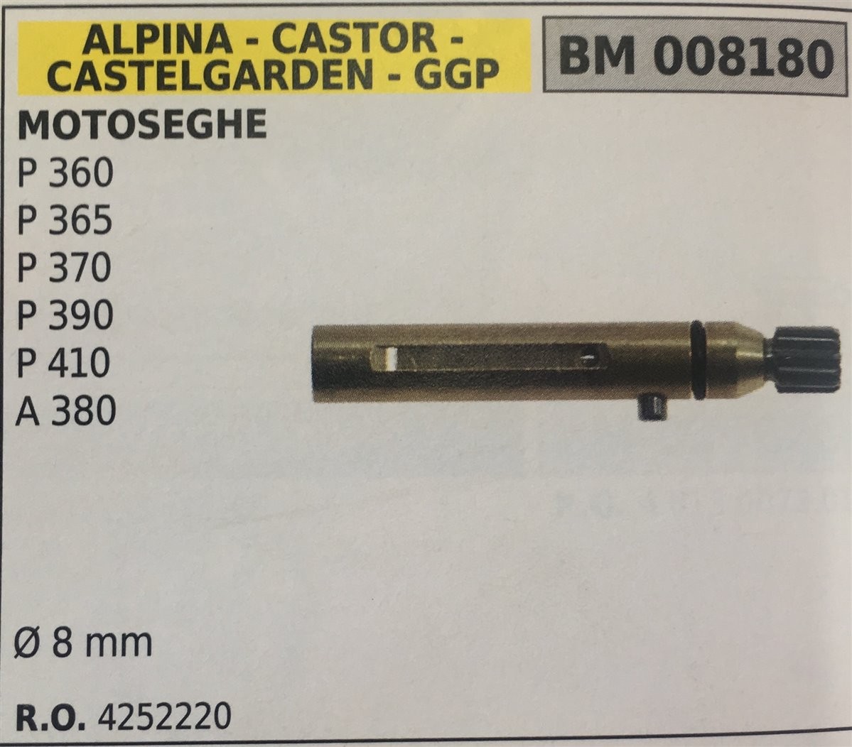 POMPA OLIO BRUMAR ALPINA - CASTOR -CASTELGARDEN - GGP MOTOSEGHE P 360 P 365 P 370 P 390 P 410 A 380    Ø 8 mm