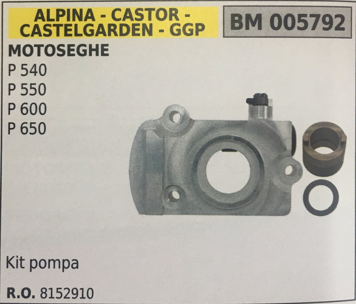POMPA OLIO BRUMAR ALPINA - CASTOR -CASTELGARDEN - GGP MOTOSEGHE P 540 P 550 P 600 P 650    Kit pompa