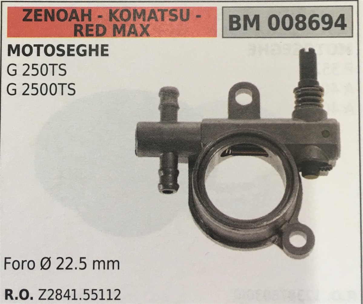 POMPA OLIO BRUMAR ZENOAH - KOMATSU - RED MAX MOTOSEGHE G 250TS G 2500TS   foro Ø 22.5 mm
