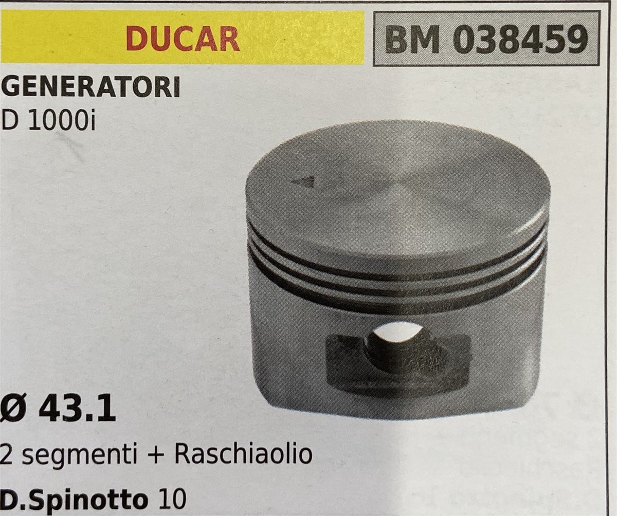 BRUMAR PISTONE COMPLETO DUCAR GENERATORI D 1000i  Ø 43.1 2 Segmenti + raschiaolio D.Spinotto 10  R.O. -