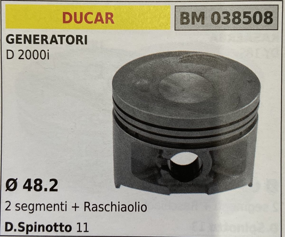 BRUMAR PISTONE COMPLETO DUCAR GENERATORI D 2000i  Ø 48.2 2 Segmenti + raschiaolio D.Spinotto 11  R.O. -