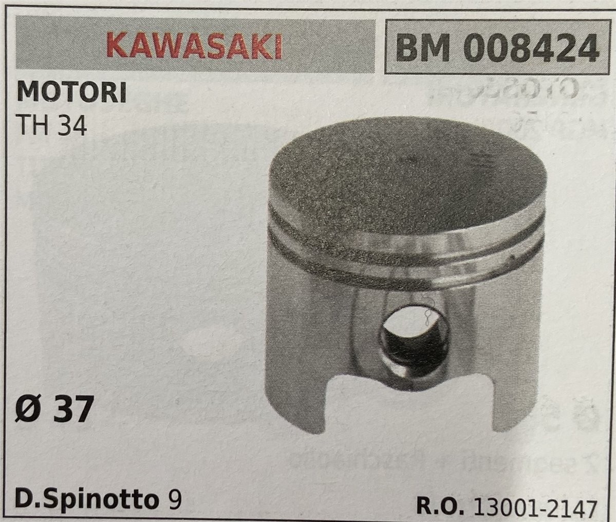 BRUMAR PISTONE COMPLETO KAWASAKI MOTORI TH 34  Ø 37 D. Spinotto 9  R.O. 13001-2147