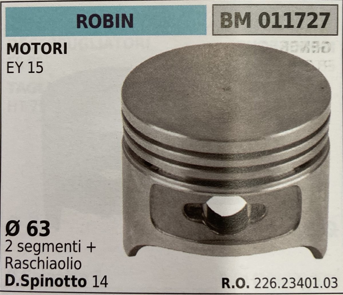 BRUMAR PISTONE COMPLETO ROBIN MOTORI EY 15  Ø 63 2 segmenti + raschiaolio D. Spinotto 14  R.O. 226.23401.03