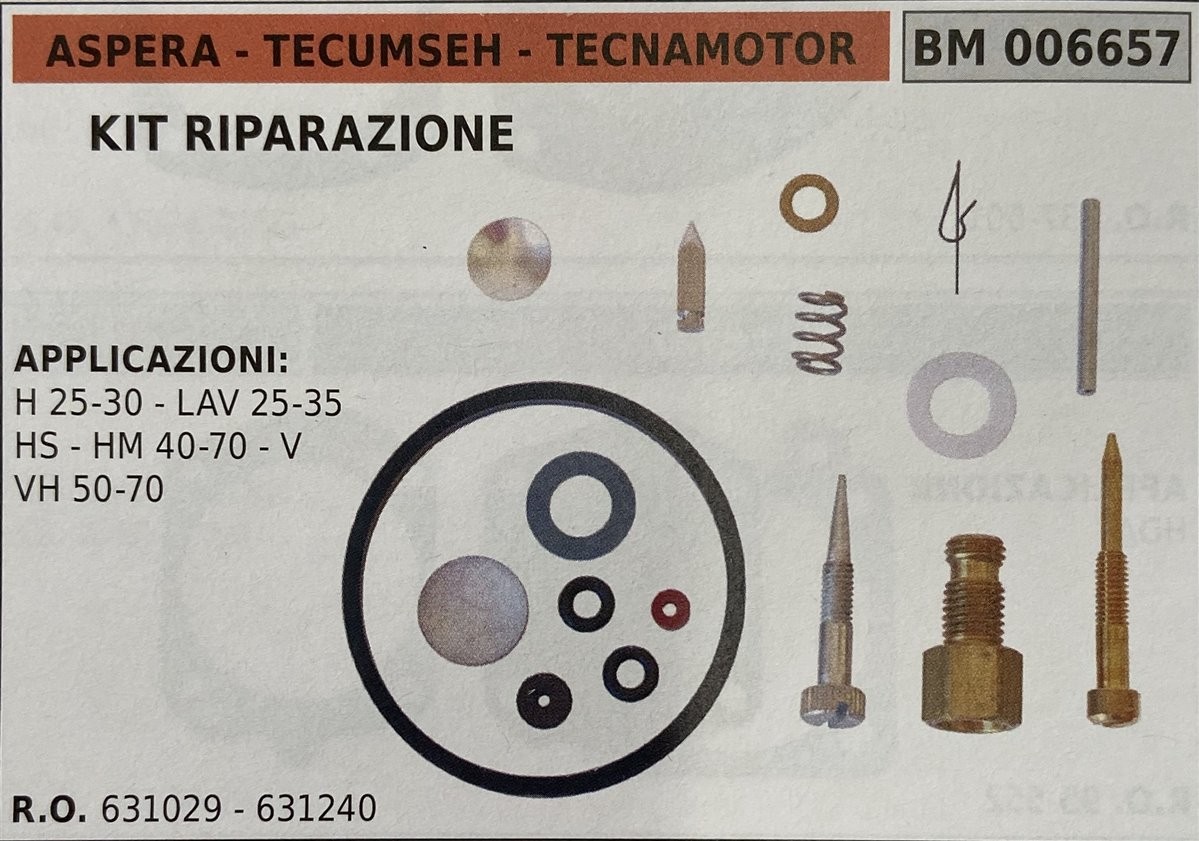 BRUMAR MEMBRANA/KIT RIPARAZIONE ASPERA - TECUMSEH - TECNAMOTOR  KIT RIPARAZIONE  APPLICAZIONI: H 25-30 - LAV 25-35 HS - HM 40-70 - V VH 50-70   R.O. 631029 - 631240