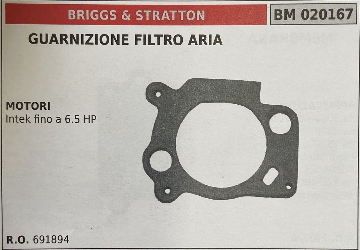 BRUMAR MEMBRANA/KIT RIPARAZIONE BRIGGS & STRATTON  GUARNIZIONE FILTRO ARIA  MOTORI Intek fino a 6.5 HP   R.O. 691894