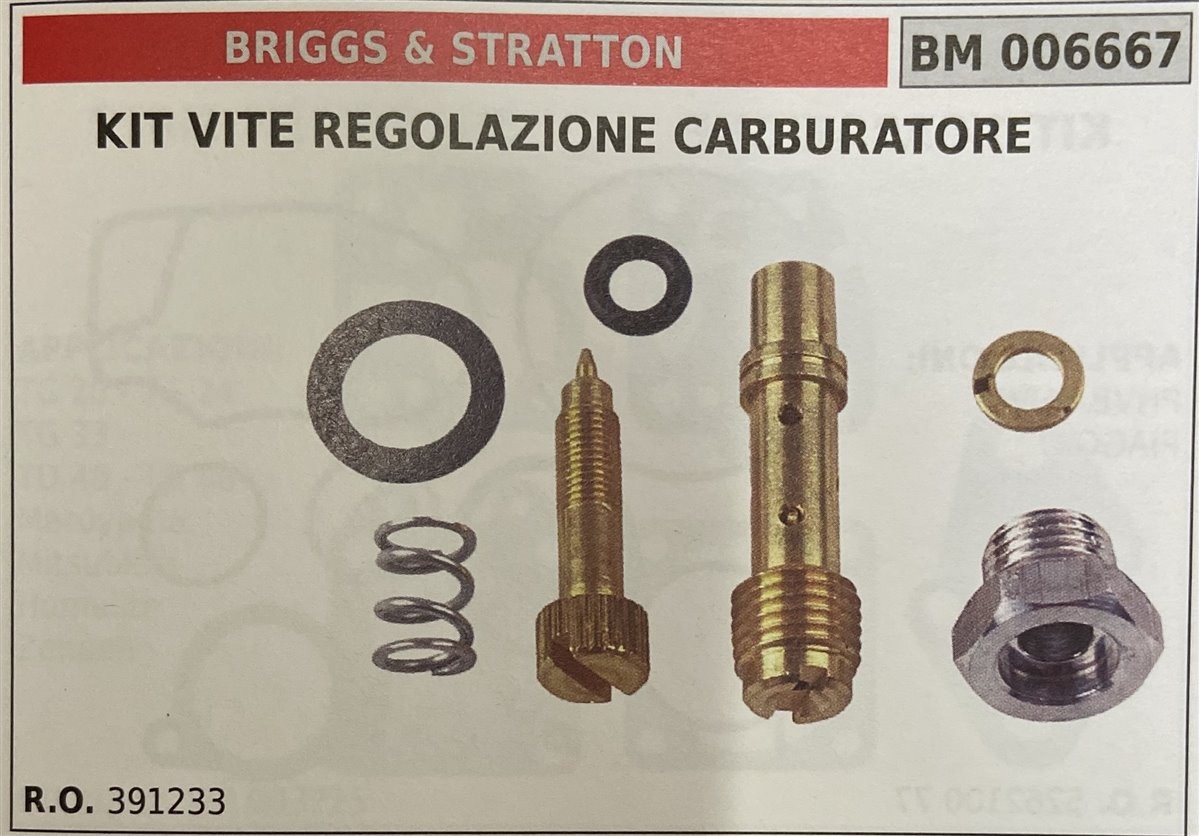 BRUMAR MEMBRANA/KIT RIPARAZIONE BRIGGS & STRATTON  KIT VITE REGOLAZIONE CARBURATORE   R.O. 391233