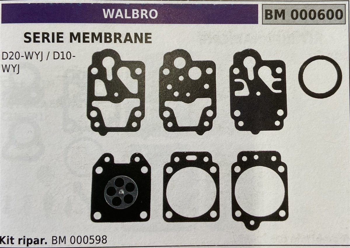 BRUMAR MEMBRANA/KIT RIPARAZIONE WALBRO  SERIE MEMBRANE D20-WYJ / D10-WYJ  Kit ripar. BM 000598