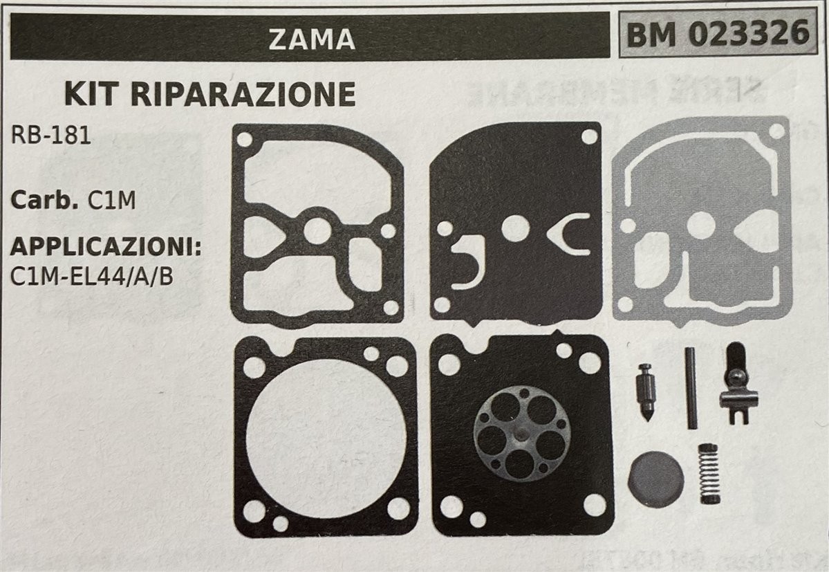 BRUMAR MEMBRANA/KIT RIPARAZIONE ZAMA  KIT RIPARAZIONE RB-181  Carb. C1M  APPLICAZIONI: C1M-EL44/A/B  Membrane -