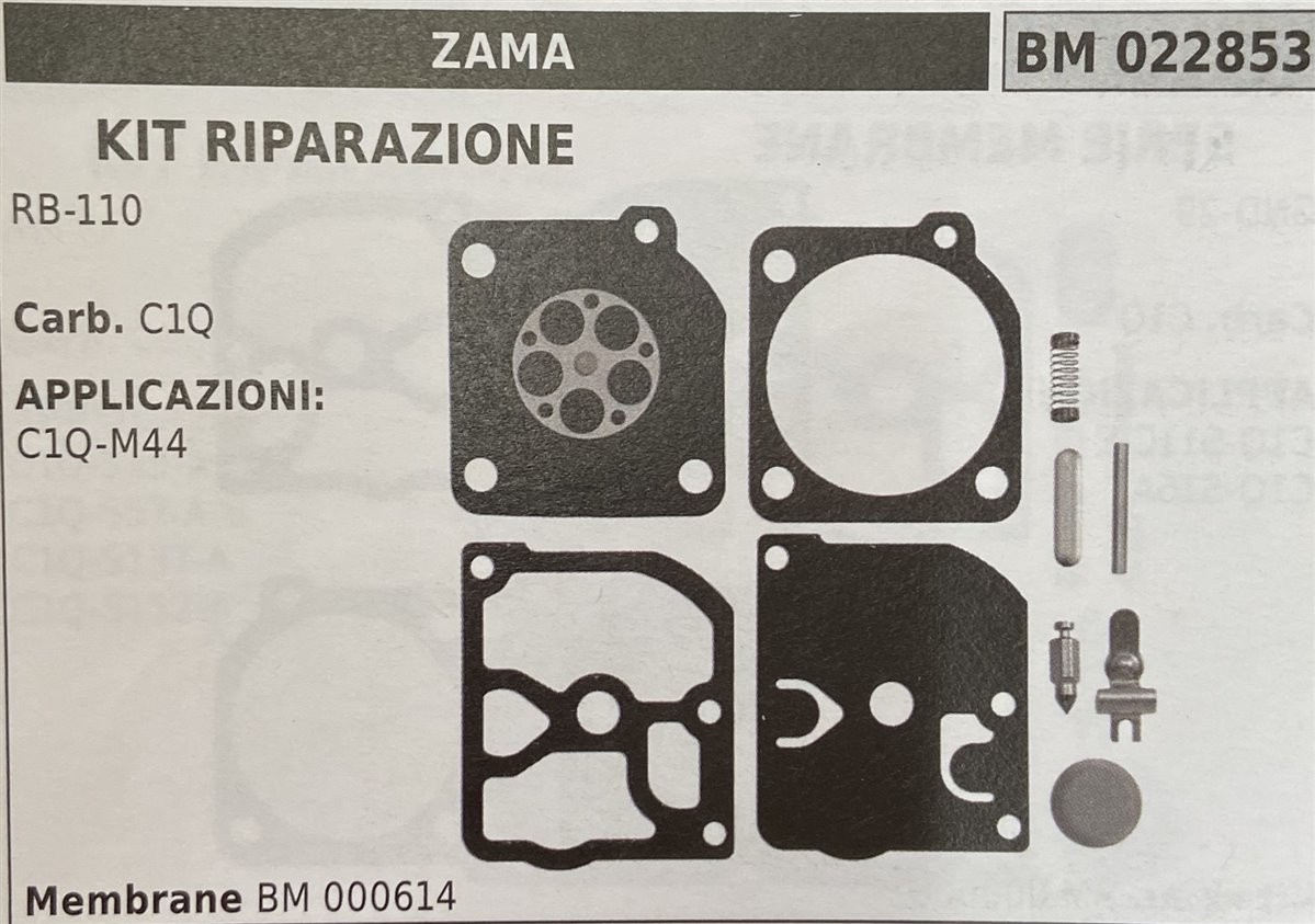 BRUMAR MEMBRANA/KIT RIPARAZIONE ZAMA  KIT RIPARAZIONE RB-110  Carb. C1Q  APPLICAZIONI: C1Q-M44  Membrane BM 000614