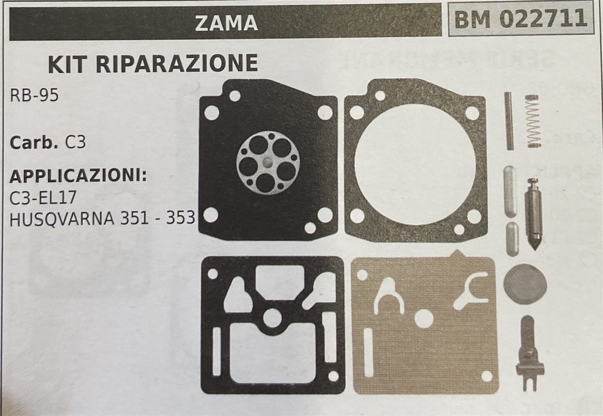BRUMAR MEMBRANA/KIT RIPARAZIONE ZAMA  KIT RIPARAZIONE RB-95  Carb. C3  APPLICAZIONI: C3-EL17 HUSQVARNA 351 - 353  Membrane -