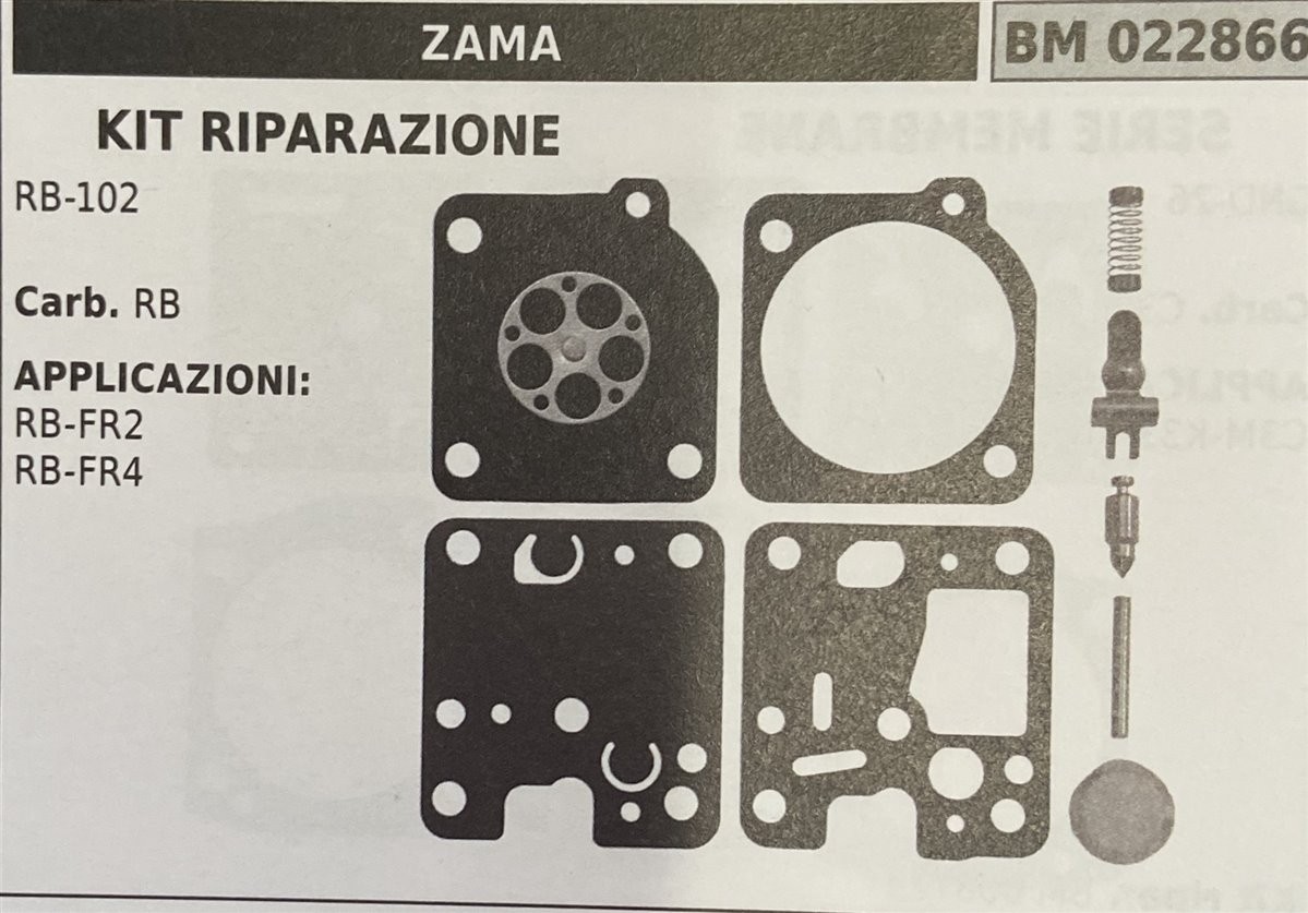 BRUMAR MEMBRANA/KIT RIPARAZIONE ZAMA  KIT RIPARAZIONE RB-102  Carb. RB  APPLICAZIONI: RB-FR2 RB-FR4  Membrane -