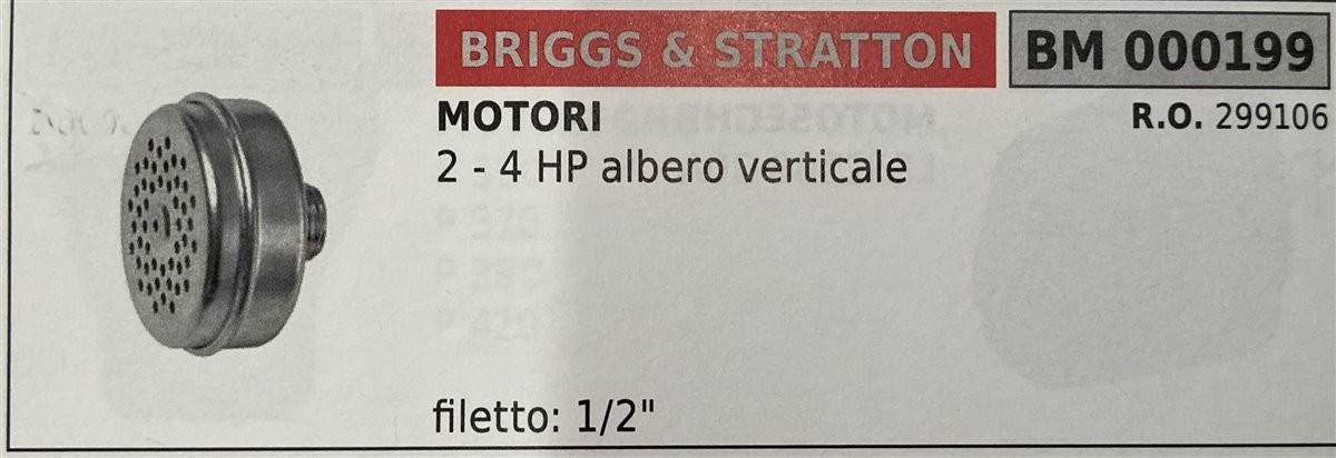 BRUMAR MARMITTA BRIGGS & STRATTON  MOTORI 2 - 4 HP albero verticale  filetto: 1/2" R.O. 299106