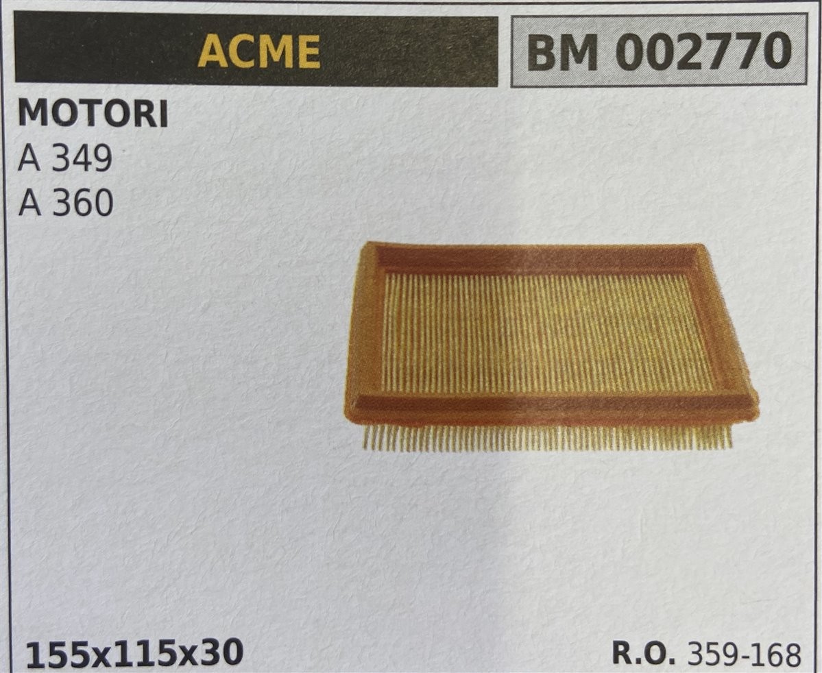 BRUMAR FILTRO ARIA ACME  MOTORI A 349 A 360  155x115x30 R.O. 359-168