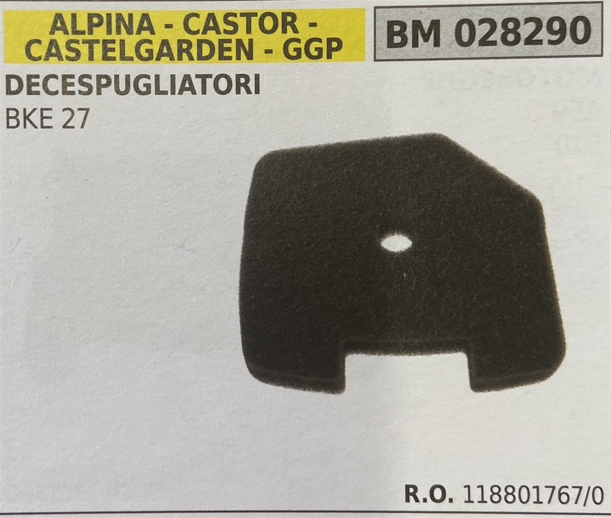 BRUMAR FILTRO ARIA ALPINA - CASTOR - CASTELGARDEN - GGP  DECESPUGLIATORI BKE 27  R.O. 118801767/0