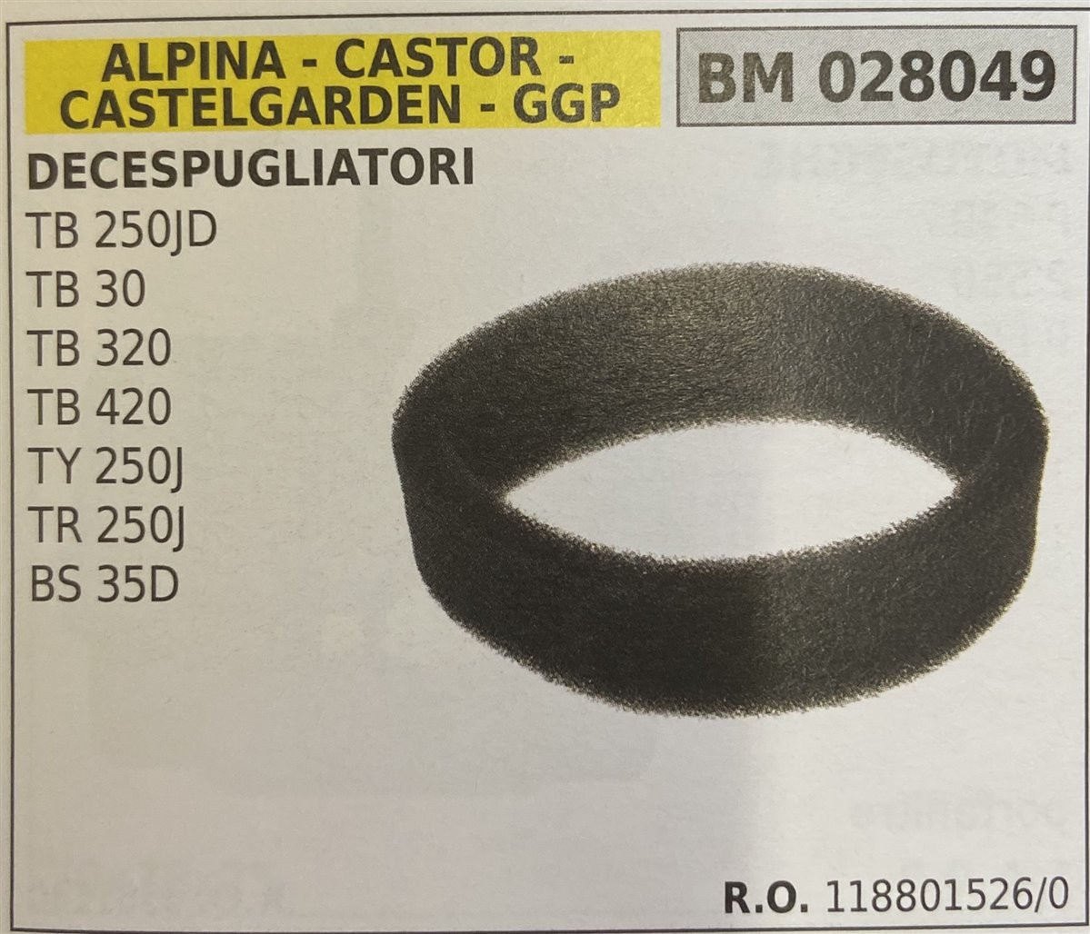 BRUMAR FILTRO ARIA ALPINA - CASTOR - CASTELGARDEN - GGP  DECESPUGLIATORI TB 250JD TB 30 TB 320 TB 420 TY 250J TR 250J BS 35D  R.O. 118801526/0