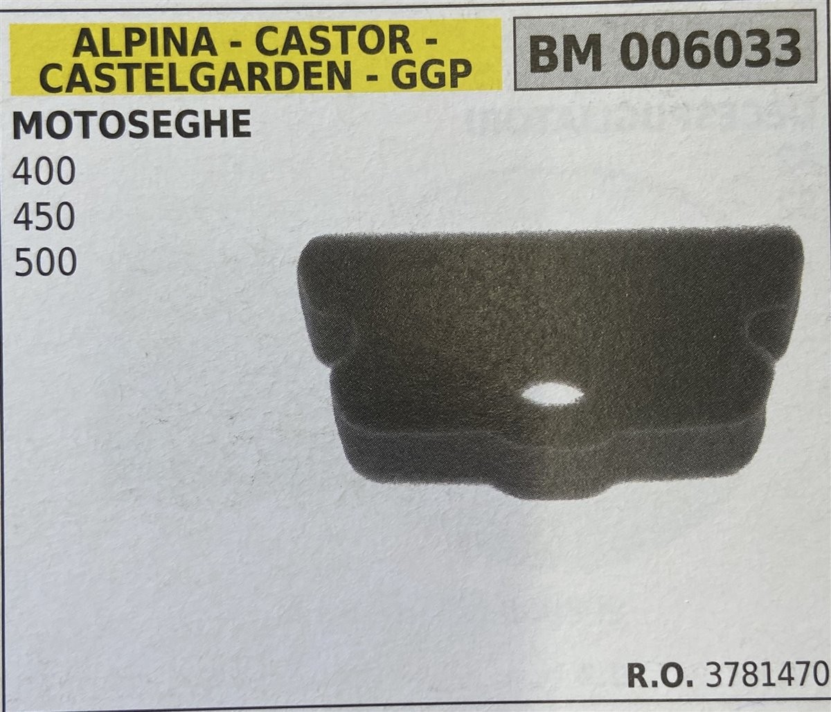 BRUMAR FILTRO ARIA ALPINA - CASTOR - CASTELGARDEN - GGP  MOTOSEGHE 400 450 500  R.O. 3781470