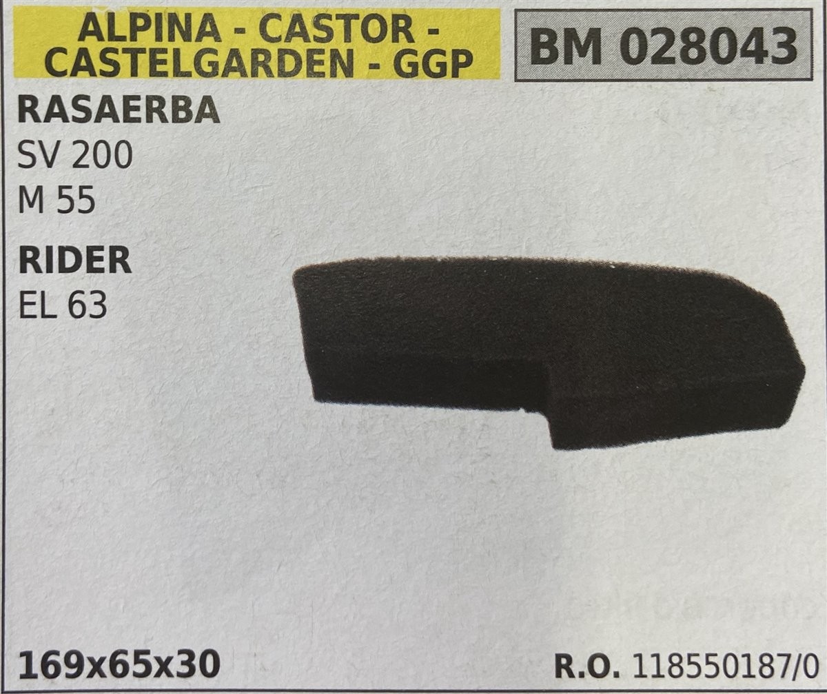 BRUMAR FILTRO ARIA ALPINA - CASTOR - CASTELGARDEN - GGP  RASAERBA SV 200 M 55  RIDER EL 63  169x65x30 R.O. 118550187/0