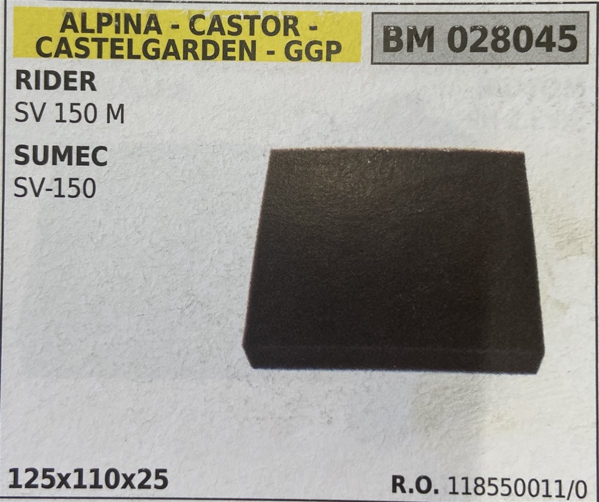 BRUMAR FILTRO ARIA ALPINA - CASTOR - CASTELGARDEN - GGP  RIDER SV 150 M  SUMEC  SV-150  125x110x25 R.O. 118550011/0