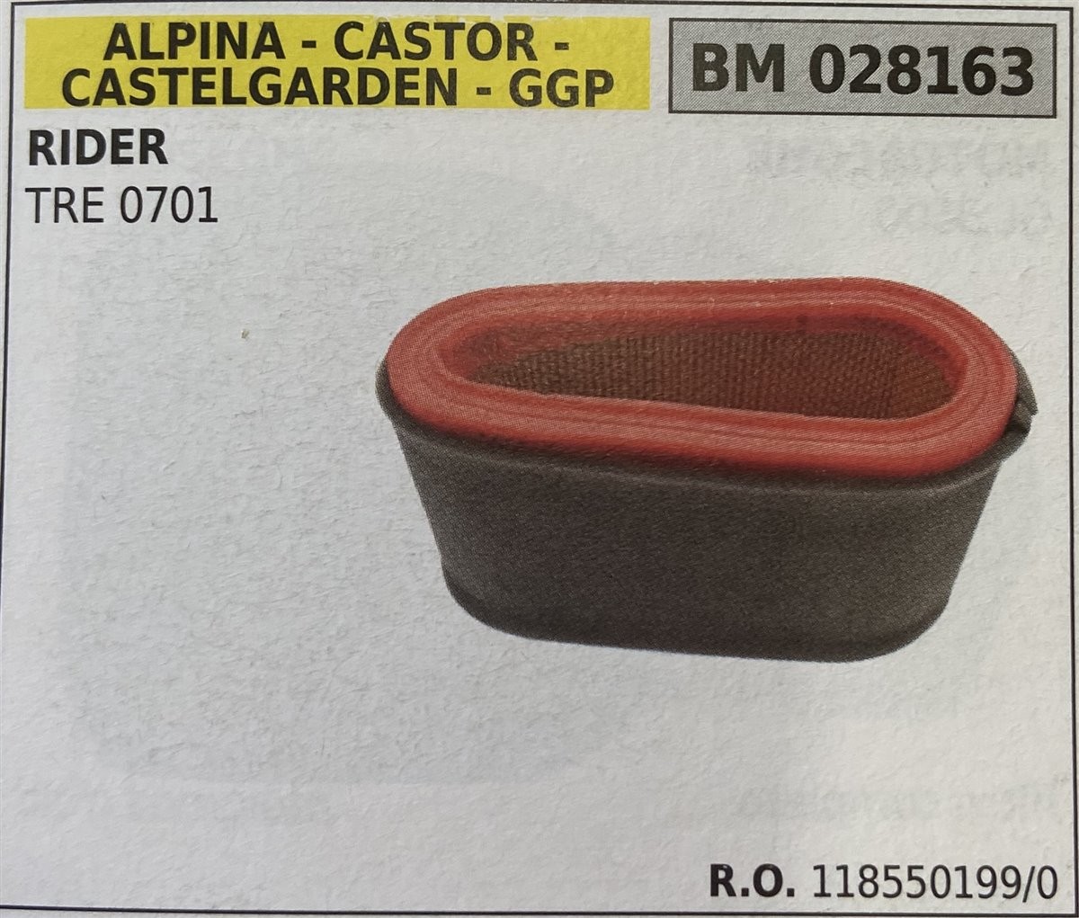 BRUMAR FILTRO ARIA ALPINA - CASTOR - CASTELGARDEN - GGP  RIDER TRE 0701  R.O. 118220199/0