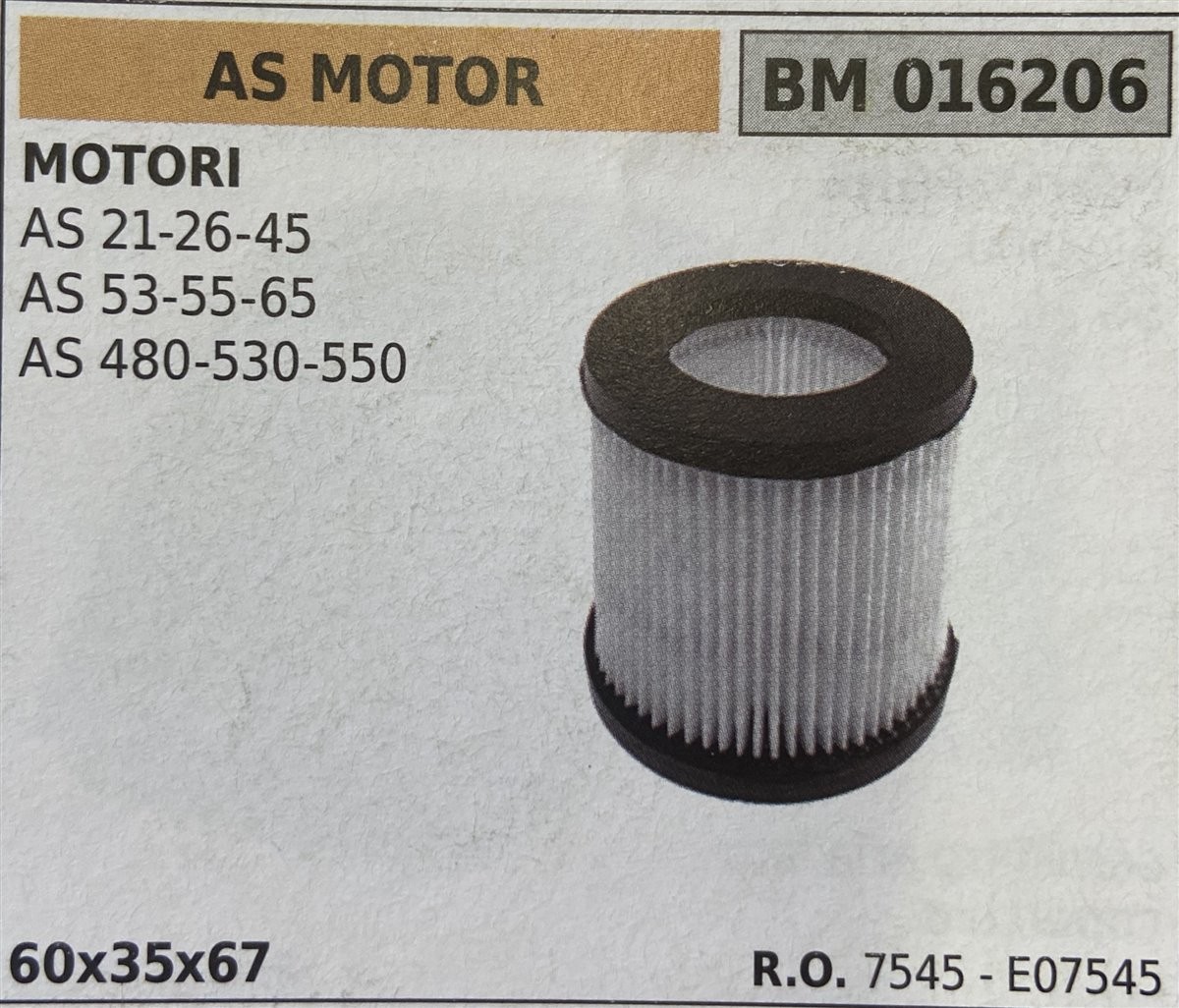 BRUMAR FILTRO AS MOTOR  MOTORI AS 21-26-45 AS 53-55-65 AS 480-530-550  60x35x67 R.O. 7545 - E07545