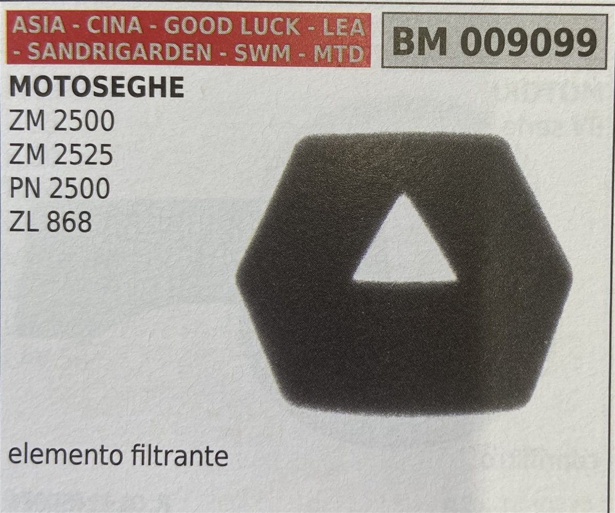 BRUMAR FILTRO ASIA - CINA - GOOD LUCK - LEA - SANDRIGARDEN - SWM - MTD  MOTOSEGHE ZM 2500 ZM 2525 PN 2500 ZL 868  elemento filtrante R.O. - 