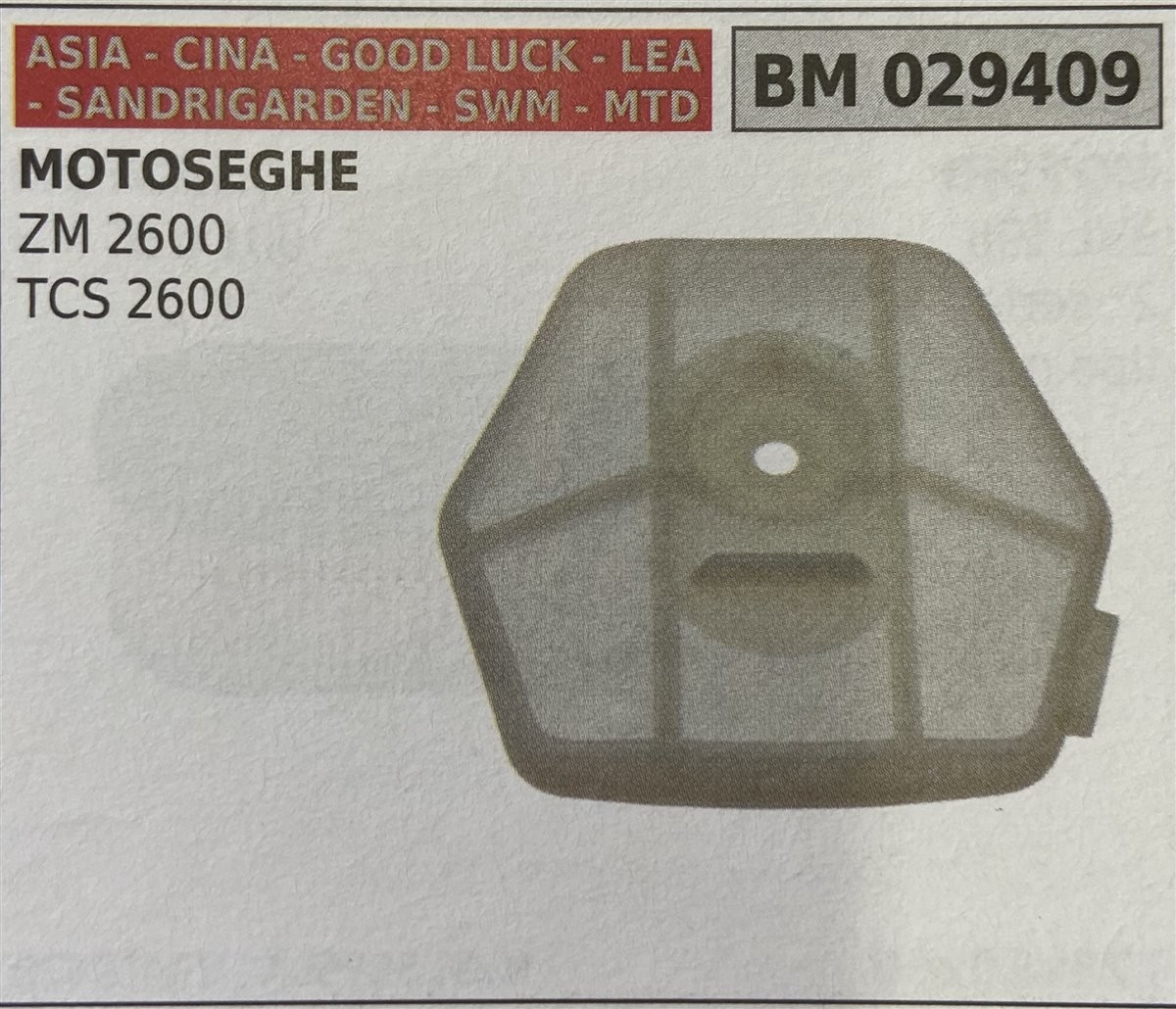 BRUMAR FILTRO ASIA - CINA - GOOD LUCK - LEA - SANDRIGARDEN - SWM - MTD  MOTOSEGHE ZM 2600 TCS 2600  R.O. - 