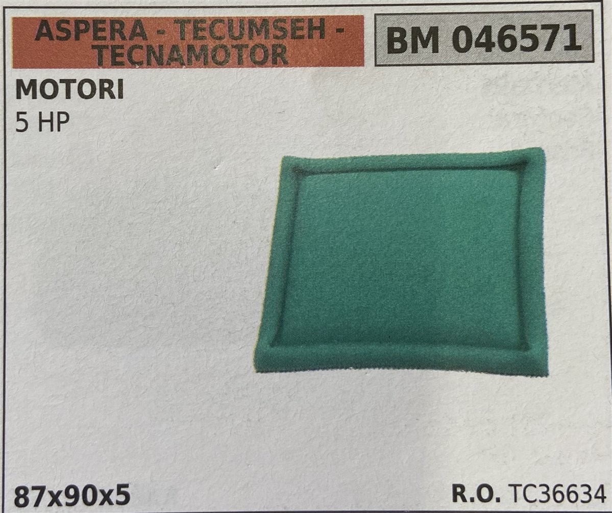 BRUMAR FILTRO ASPERA - TECUMSEH - TECNAMOTOR  MOTORI 5 HP  87x90x5 R.O. TC36634