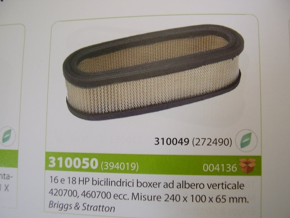 FILTRO ARIA MOTORE BRIGGS & STRATTON 16 e 18HP BICILINDRICI BOXER AD ALBERO VERTICALE 420700 - 460700 -MISURE 240X100X65 MM