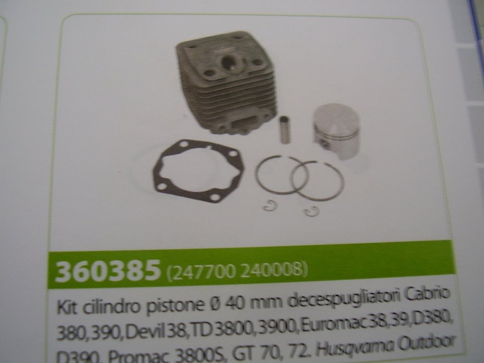 KIT CILINDRO PISTONE D.40 MM DECESPUGLIATORE CABRIO 380 - 390 - DEVIL 38 - TD 3800 - 3900 - EUROMAC 38 - 39 -D380 - D390 - PROMAC 3800S - GT 70 - 72 