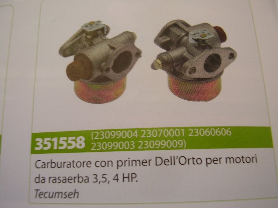 CARBURATORE MOTORE TECUMSEH MOTORI CON PRIMER DELL'ORTO PER MOTORI DA RASAERBA 3,5 A 4 HP.