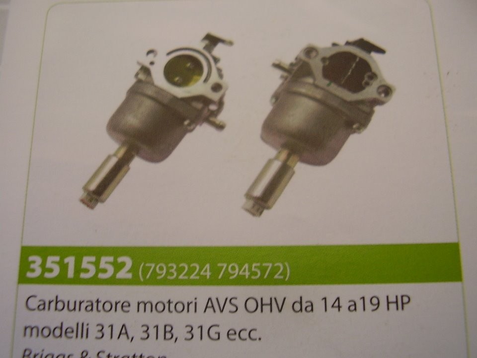 CARBURATORE MOTORE BRIGGS & STRATTON MOTORI AVS DA 14 A 19HP MODELLI 31A-31B-31G