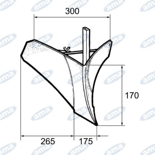 ASSOLCATORE MOTOZAPPA REGISTRABILE UNIVERSALE 30X10 GAMBO APERTURA REGOLABILE Dimensione Gambo: 30x10 Apertura alette:210 mm - 300 mm(registrabile in 4 posizioni) Dimensione punta assolcatore:140x220mm; altezza 190mm