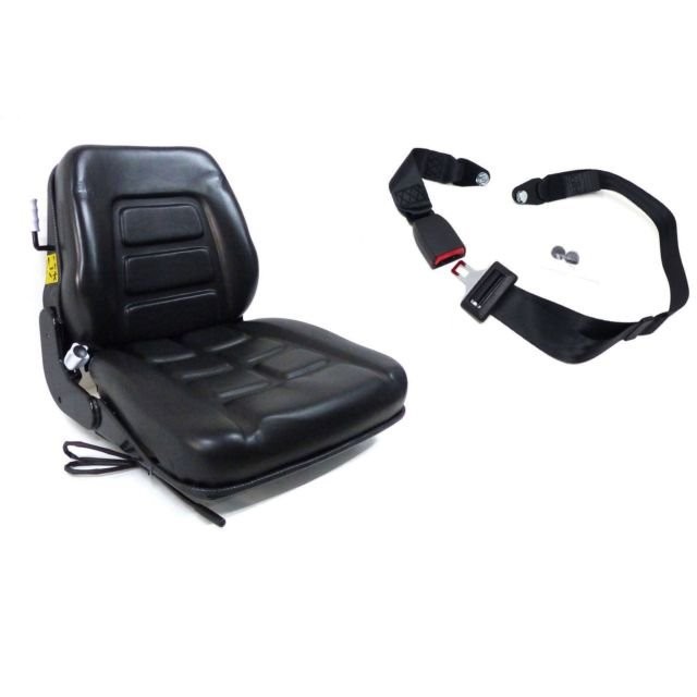 Sedile in Sky serie 559 (modello 450) con molleggio meccanico stretto e cinture statiche. Cuscini ergonomici e confortevoli montati su telaio portante in lamiera