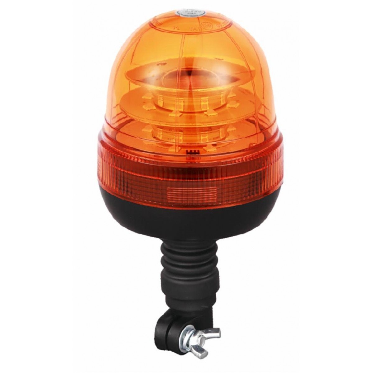 Lampeggiante Girofaro LED 12-24V a base fliessibile a imbuto. 16 Led a 3W, IP66, tre molalità lumimose selezionabili : rotazione, flash singolo, flash veloce; temperatura d'esercizio -30°C a 60°C. Certificazioni: R10, CE, EMC, ECE R65
