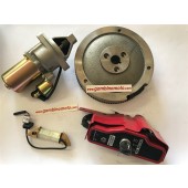  Kit avviamento elettrico COMPLETO VOLANO  per motori HONDA e ZANETTI :  GX340 - GX390 - ZBM340 - ZBM390   Composto da :       - Volano - Motorino avviamento - Quadro avviamento - Bobina carica batteria     Codice  KITZAE.390   HONDA ZANETTI