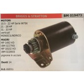 MOTORINO AVVIAMENTO BRUMAR BRIGGS & STRATTON MOTORI 10.5 - 22 HP serie INTEK 21 - 28 HP 31 - 33 HP verticali MONOCILINDRICO  MAORI MP 1492 HD (BM 022790) MP 18102 HD (BM 022800) pignone in acciaio  DENTI 14