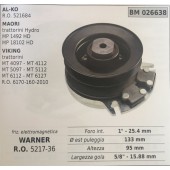 FRIZIONE ELETTROMAGNETICA BRUMAR WARNER AL-KO R.O. 521684 MAORI trattorini Hydro MP 1492 HD MP 18102 HD VIKING trattorini MT 4097 - MT 4112 MT 5097 - MT 5112 MT 6112 - MT 6127 R.O. 6170-160-2010    foro int. 1" - 25.4 mm Ø est puleggia 133 mm altezza 95 