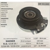 FRIZIONE ELETTROMAGNETICA BRUMAR WARNER ARIENS  00574200 09407700 GRASSHOPPER trattorini  serie 700 388767 606242 SNAPPER 3-5520 5-8925 WOODS 73558    foro int. 1-1/8" - 28.6 mm Ø est puleggia 124 mm altezza 82.5 mm larghezza gola 1/2" - 12.70 mm