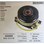 FRIZIONE ELETTROMAGNETICA BRUMAR WARNER ARIENS  3450500 DIXIE CHOPPER 50300 SNAPPER 7-9197 7079197 7-9446 79446 TORO 116277    foro int. 1" - 25.4 mm Ø est puleggia 136 mm altezza 89 mm larghezza gola 1/2" - 12.70 mm