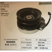 FRIZIONE ELETTROMAGNETICA BRUMAR WARNER MTD  717-04174A 917-04174A TORO 100-6060 TROY BILT 717-04174    foro int. 1" - 25.4 mm Ø est puleggia 152 mm altezza 108 mm larghezza gola 5/8" - 15.88 mm