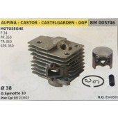 CILINDRO COMPLETO DI PISTONE E SEGMENTI BRUMAR  ALPINA - CASTOR - CASTELGARDEN - GGP MOTOSEGHE P 34 PR 350 TR 350 SPR 350    Ø 38 D.Spinotto 10 Pist Cpl BM 011603