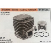 CILINDRO COMPLETO DI PISTONE E SEGMENTI BRUMAR  DOLMAR - SACHS - MAKITA - WACKER MOTOSEGHE 309 (2° serie)    Ø 47 D.Spinotto 12 Pist Cpl BM 011628