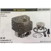 CILINDRO COMPLETO DI PISTONE E SEGMENTI BRUMAR  MC CULLOCH MOTOSEGHE PM 46 TITAN 46    Ø 43 D.Spinotto 12 Pist Cpl BM 011702