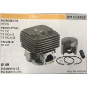 CILINDRO COMPLETO DI PISTONE E SEGMENTI BRUMAR STIHL MOTOSEGHE 08SEQ TRONCATORI TS 350 TS 350AVE TS 360AVSE TRIVELLE BT 360    Ø 49 D. Spinotto 12 Pist Cpl BM 011746