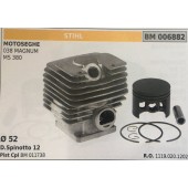 CILINDRO COMPLETO DI PISTONE E SEGMENTI BRUMAR STIHL MOTOSEGHE 038 MAGNUM MS 380    Ø 52 D. Spinotto 12 Pist Cpl BM 011738