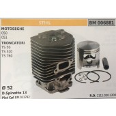 CILINDRO COMPLETO DI PISTONE E SEGMENTI BRUMAR STIHL MOTOSEGHE 050 051 TRONCATORI TS 50 TS 510 TS 760    Ø 52 D. Spinotto 13 Pist Cpl BM 011742