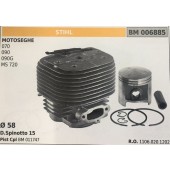 CILINDRO COMPLETO DI PISTONE E SEGMENTI BRUMAR STIHL MOTOSEGHE 070 090 090G MS 720    Ø 58 D. Spinotto 15 Pist Cpl BM 011747