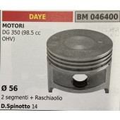 BRUMAR PISTONE COMPLETO DAYE MOTORI DG 350 (98.5 cc OHV)  Ø 56 2 segmenti + raschiaolio D.Spinotto 14  R.O. -