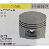 BRUMAR PISTONE COMPLETO DUCAR MOTOPOMPE DP 25 DP 40  Ø 52 2 Segmenti + raschiaolio D.Spinotto 10  R.O. -